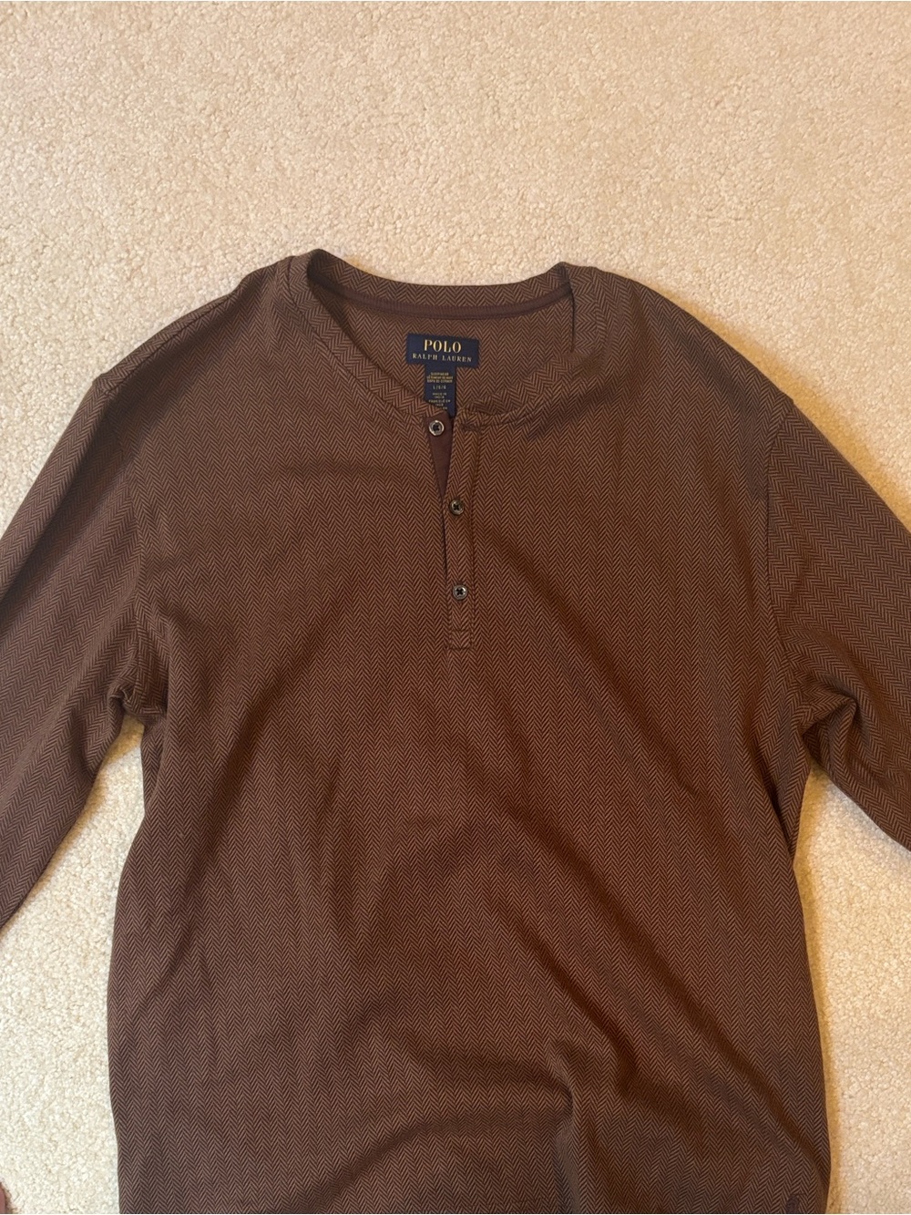 Polo by Ralph Lauren Brown Waffle Henley Long Sleeve Shirt
